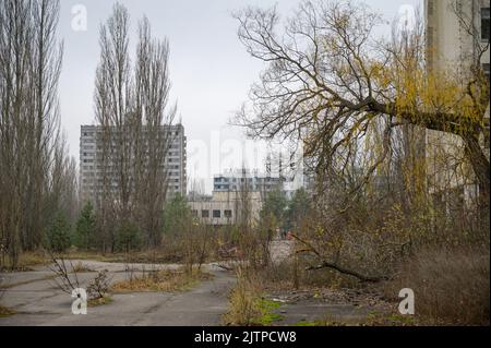 Sperrzone Tschernobyl und Geisterstadt Prypjat in der Ukraine Stockfoto