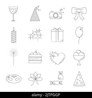 Set von 16 Party und Feier lineare Symbole isoliert auf weißem Hintergrund. Stock Vektor