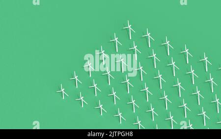 Isometrisches Hintergrundmuster der Windenergieanlage. Konzept für grüne Energie. 3D Rendering Stockfoto