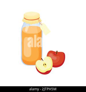 Cartoon Apfelmarmelade in Glasflasche isoliert auf weißem Hintergrund. Stock Vektor