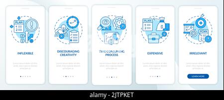 Nachteile der Planung von blauem Onboarding-Bildschirm für mobile Apps Stock Vektor