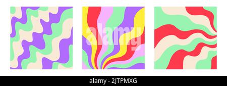 Retro 70s Abstract Rainbow glitchy groovy Design-Set Stock Vektor