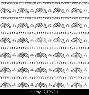 Schlichtes schwarz-weißes weihnachtliches nahtloses Muster mit Doodle-Ornamenten. Stock Vektor
