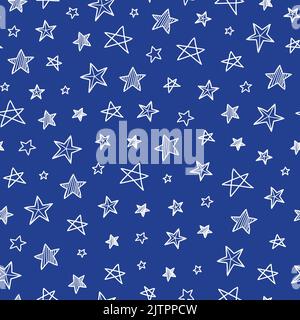 Einfaches blaues nahtloses Muster mit Doodle-Sternen. Stock Vektor