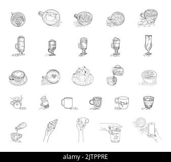 Handgezeichnetes Set Kaffee Vektor Illustration. Skizze. Kaffeesymbol-Sets. Kaffee-Illustration für Poster oder Menüvorlage. Stock Vektor