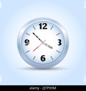 Realistisch realistische klassische blaue runde Wanduhr Symbol isoliert auf blauem Hintergrund. Vektorgrafik Stock Vektor