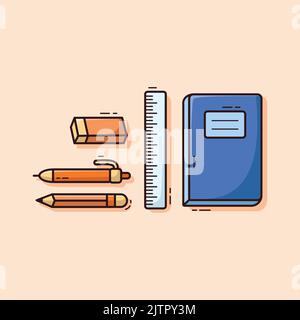 Eine Serie von Schulwerkzeugen im Cartoon-Stil Stock Vektor