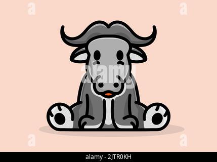 Graue Farbe von niedlichen kleinen Büffel Cartoon-Design Stock Vektor