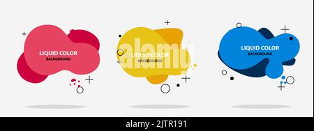 Set von modernen abstrakten flüssigen Formen und Banner. Isolierte Verlaufswellen mit geometrischen Linien und Punkten. Vektorgrafik. Flüssiges Design. Lebendiges Abzeichen Stock Vektor