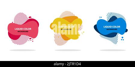 Set von modernen abstrakten flüssigen Formen und Banner. Isolierte Verlaufswellen mit geometrischen Linien und Punkten. Vektorgrafik. Flüssiges Design. Lebendiges Abzeichen Stock Vektor