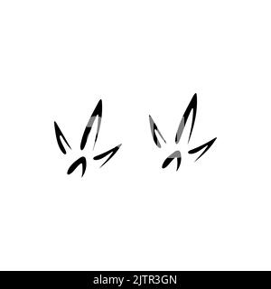 Kran, pute oder Huhn Schritte, Fußabdruck Spuren von Vieh Vogel isoliert schwarze Silhouette Symbol. Vektor Vogel Tier Fuß drucken, Sperling Geflügel Fußspuren. Krähe oder Rabe, Krantaube verschmutzte Spuren Stock Vektor