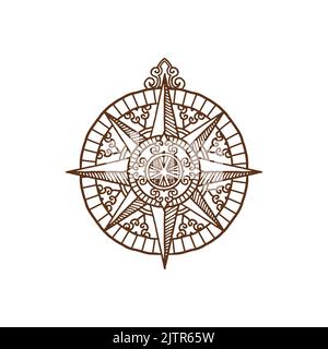 Kompass im Retro-Stil, Vintage Navigation und Orientierungsinstrument isoliert antike mittelalterliche Karte mit rundem Zifferblatt. Marinetool mit geografischen Himmelsrichtungen, Schiffsreise und nautischem Reiseführer Stock Vektor