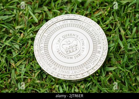 Detail der Centenary Coin bei den Meisterschaften 2022 im Wimbledon AELTC Stockfoto