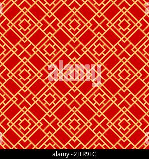 Traditionelle asiatische nahtlose Muster koreanischen, chinesischen und japanischen Ornament. Vektor orientalisches Ornament in goldroten Farben, Tapete textile Design-Elemente. Marokkanische oder islam Fliesen, barocker Hintergrund Stock Vektor
