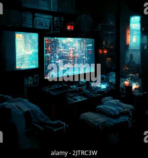 Das futuristische Look-Labor mit voller Technologie, Digital Generate Image Stockfoto