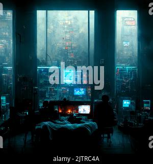 Das futuristische Look-Labor mit voller Technologie, Digital Generate Image Stockfoto