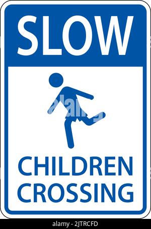 Slow Children Crossing Schild Auf Weißem Hintergrund Stock Vektor