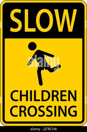 Slow Children Crossing Schild Auf Weißem Hintergrund Stock Vektor