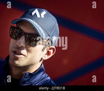 ZANDVOORT - Nichola Latifi (Williams) spricht im Vorfeld des Großen Preises der Niederlande F1 mit der Presse. KOEN VAN WEEL Stockfoto