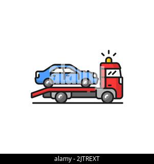 Farblich isoliertes Symbol für die Abschleppwagen-Evakuierung. Wracker-LKW mit evakuiertem Auto. Schwerer Evakuator. Reparaturservice für das Fahrzeug Stock Vektor