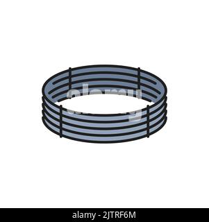 Symbol für den isolierten weichen Umriss von Runddraht aus Edelstahl. Vektorstahl oder Aluminium gewalzter Metalldraht, eingekreiste Feder, gewalztes Produkt Stock Vektor