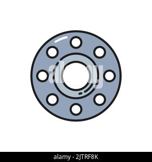 Rundform-Steckverbinder mit isolierter Umrisshalterung für gerollte Metallzahnradkomponenten. Vector Edelstahl Mechanismus Getriebe, Verbindungsobjekt Stock Vektor