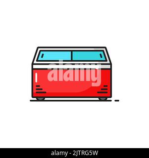 Horizontaler Gefrierkühlschrank im Supermarkt isoliert Farbliniensymbol speichern. Vector moderner Ladenkühlschrank, Industriekühlschrank in Rot und Blau. Kühlschrank s Stock Vektor