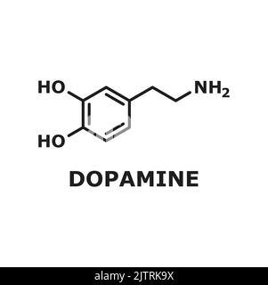 Strukturelle chemische molekulare Formel von Dopamin Hormon isoliert Neurotransmitter dünne Linienstruktur. Vector Dopamin da dihydroxyphenethylamin ne Stock Vektor