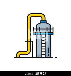 Vorratsbehälter für Lagergas oder Öl, Tank mit Leiterumrisssymbol. Vector Öl-Industrie Depot, Wasserbehälter, Rohöl-Speicher Reservoir, Benzin-Zylinder Stock Vektor