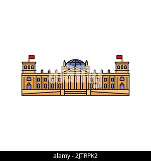 Reichstagsgebäude in Berlin, Deutschland isolierte Farbumrissikone. Vector Bundestag Deutsches Reise-Wahrzeichen, farbenfrohes Reichstagsgebäude Vorderansicht Stock Vektor