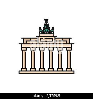 Brandenburger Tor, deutscher Tourismus, Geschichte und Kultur Tour Wahrzeichen isoliert Farbumriss Ikone. Vektor Deutschland Reise-Ikone, Berlin Tourismus-Emblem Stock Vektor