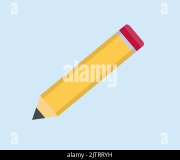 Kurzer gelber Bleistift, realistischer Bleistift isolierter Cartoon mit Gummiradierer-Logo-Design. Bildungskonzept, Back to School Konzept Vektor-Design. Stock Vektor