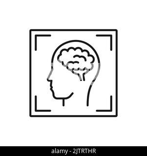 Symbol für isolierte Umrisse des Computertomographie-Scans des Gehirns. Vektor-Scan des Personenkopfs. MRT-diagnostische Magnetresonanztomographie Bild Stock Vektor