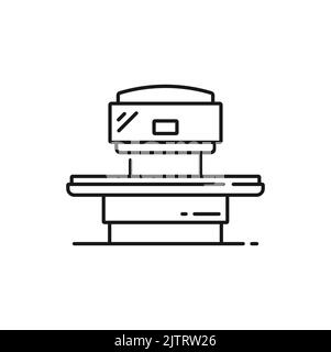 Symbol für isolierte Umrisse des Röntgengenerators. Vektor-Computertomographie, medizinische Tests Maschine. MRT-Diagnosezeichen, Magnetresonanztomographie Stock Vektor