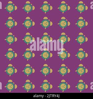 Vintage analog Wecker Muster Design isoliert auf einem quadratischen Hintergrund Stock Vektor