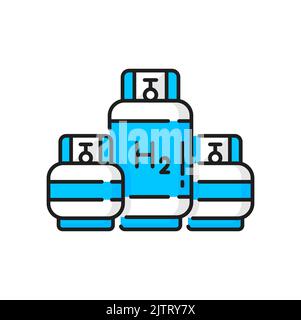 Symbol für die Farblinie des Wasserstoffzylinders, H2 grüner Energiespeicher, Vektorsymbol. Wasserstoffbrennstoff und Energieerzeugungstechnologie von Sauerstoffzellen Elektrolyse, Gasflaschen lineares Piktogramm Stock Vektor