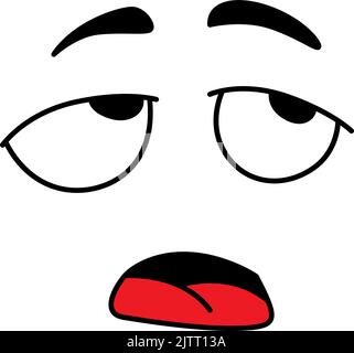 Müde Lächeln Emoticon Emoji Linie Kunst Symbol. Vektor isoliert Cartoon Comic Smiley Augen und gelangweilte Gesicht mit kranken Zunge Stock Vektor