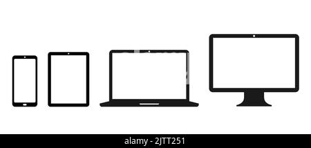 Symbole für moderne digitale Geräte. Computermonitor, Laptop, Tablet und Smartphone mit leerem Bildschirm. Flache Vektorgrafik Stock Vektor