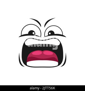 Cartoon wütend Gesicht Vektor brüllen Emoji mit verrückten Augen und brüllen Mund. Aggressives komisches Gesicht mit furnierten Brauen, wütender Gesichtsausdruck isoliert auf weißem Hintergrund Stock Vektor