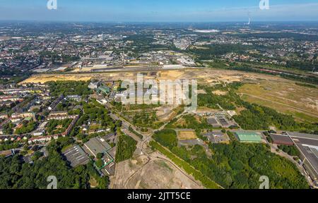 Luftaufnahme, Baustelle an der ehemaligen Westfalenhütte, Borsigplatz, Dortmund, Ruhrgebiet, Nordrhein-Westfalen, Deutschland, Gebäudebereich, Buildin Stockfoto