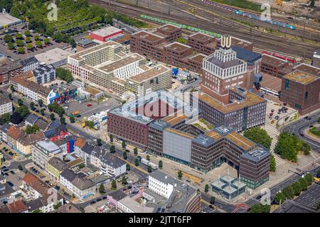 Luftaufnahme, Dortmunder U und Studentenwohnheim am Emil-Moog-Platz und Baustelle mit Hotelneubau Moxy und Residence Inn am Emil-SC Stockfoto