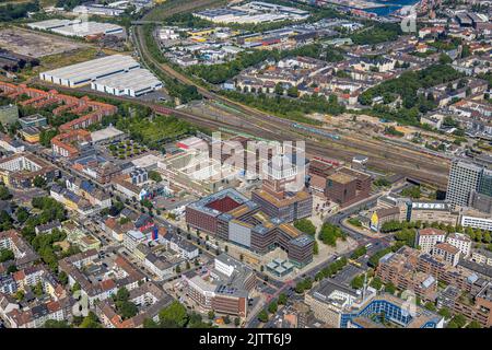 Luftaufnahme, Dortmunder U und Studentenwohnheim am Emil-Moog-Platz und Baustelle mit Hotelneubau Moxy und Residence Inn am Emil-SC Stockfoto