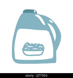 Waschmittelflasche, Waschpulver im Cartoon-Handgezeichneten Stil. Vektor-Illustration von Wäschegel für Kleidung, Reiniger, Hausreinigung Produkte. Stock Vektor