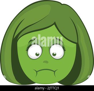 Vektor-Emoji-Illustration einer Cartoon-Frau mit einer grünen Farbe von Übelkeit und Erbrechen Stock Vektor