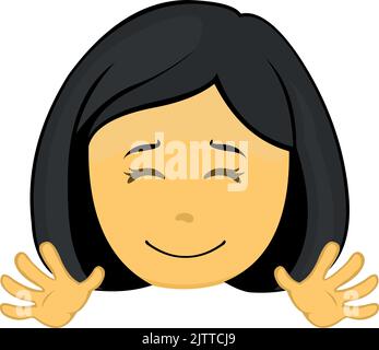 Vector Emoji Illustration eines gelben Cartoon-Mädchen mit einem glücklichen Ausdruck und winken ihre Hände Stock Vektor