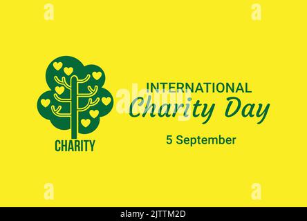 International Day of Charity - 05. September - Charity Tree Vektor-Logo-Zeichen in grüner Farbe für den Welt-Charity-und Spendentag auf gelbem Hintergrund Stock Vektor