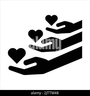 Charity und Spende Zeichen und Symbole - Hand und Herz Symbole Stock Vektor