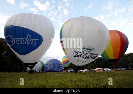 Ceska Skalice, Tschechische Republik. 1. September 2022. Ballonfahrer aus der Tschechischen Republik treffen sich bei der größten Ballonveranstaltung in diesem Jahr in der Tschechischen Republik. Eine Sammlung von 29 Heißluftballons, die in der tschechischen Stadt Ceska Skalice bei Nachod (150 Kilometer nördlich von Prag) teilnehmen. (Bild: © Slavek Ruta/ZUMA Press Wire) Stockfoto