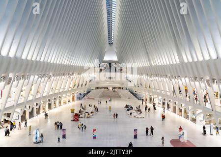 New York City, USA - 19. August 2022: Menschen einkaufen im Westfield World Trade Center in Manhattan, New York City. Stockfoto
