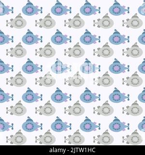 Vektor nahtlose Muster mit U-Boot.Underwater Cartoon Creatures.Marine background.Cute Ozean-Muster für Stoff, Kinderkleidung, Textilien Stock Vektor